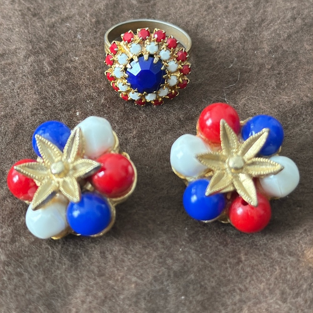 Vintage Costume Jewelry clip on earrings & ring